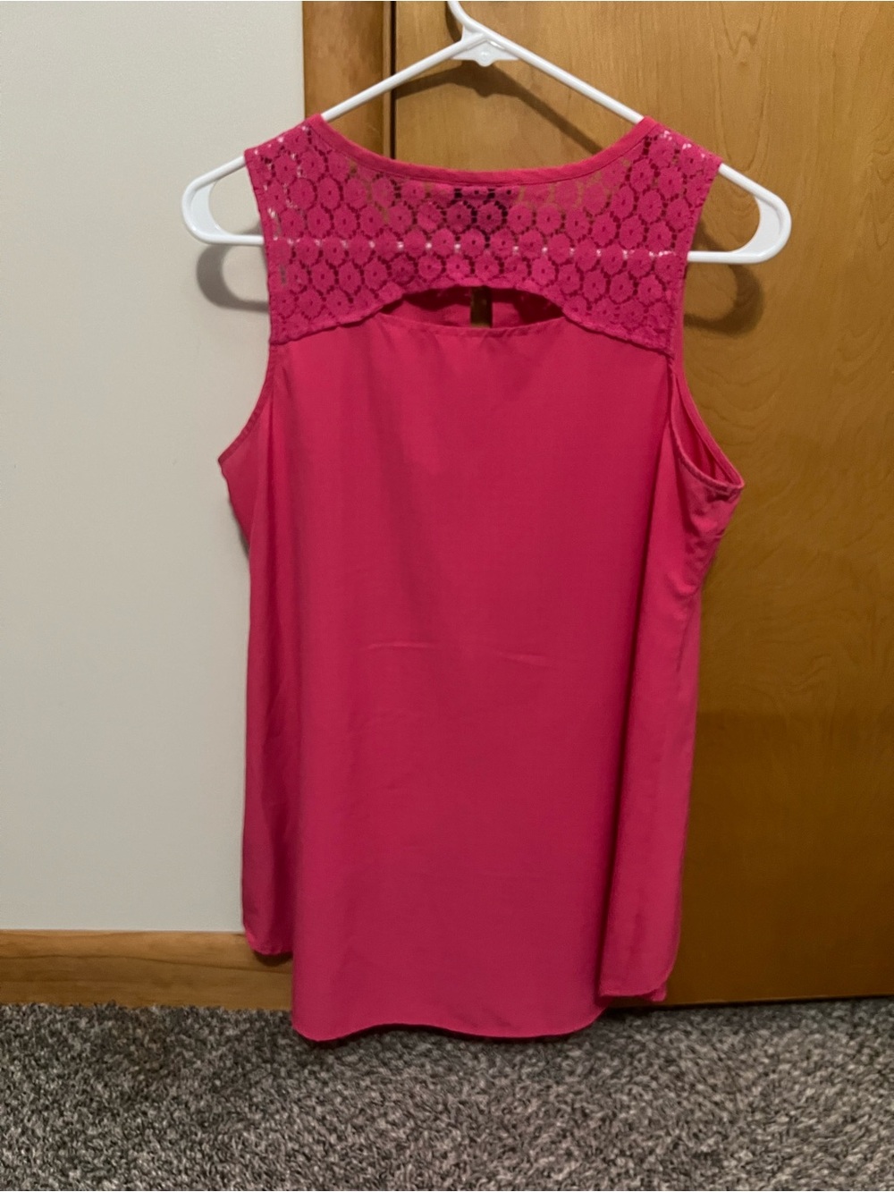 Nicole Miller Sleeveless Lace Yoke top in bright Pink